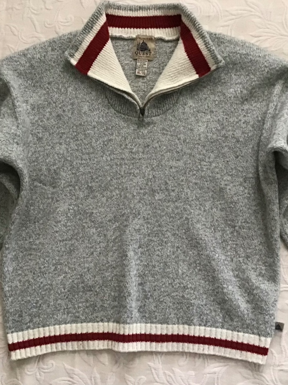 VTG 90s Unlimited Quest Sweater Mens L Gray Wool Blend 1/4 Zip Cabin Prep